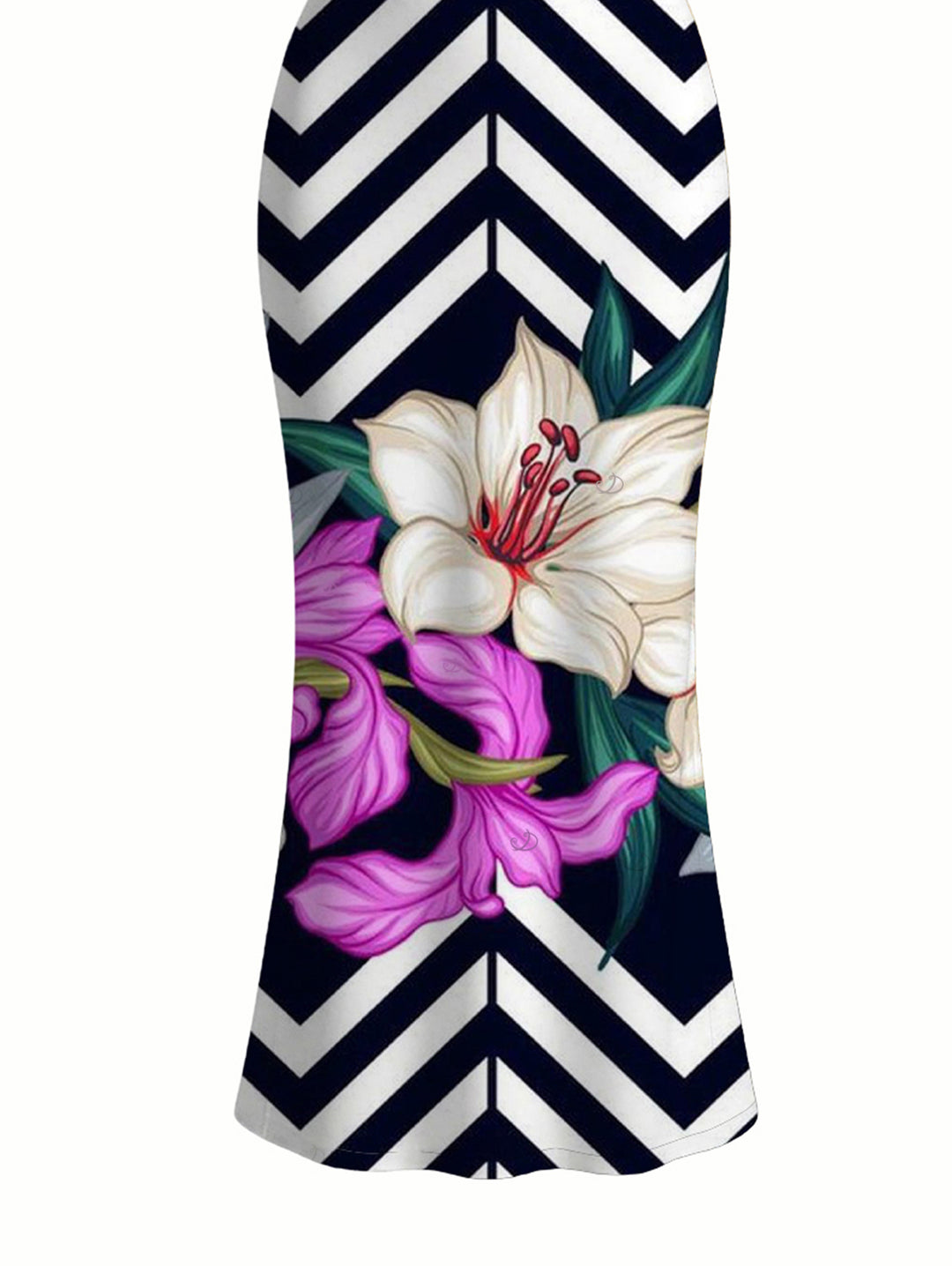 Zig Zag Lily Floral Print Spaghetti Strap Maxi Bodycon Vacation Dress