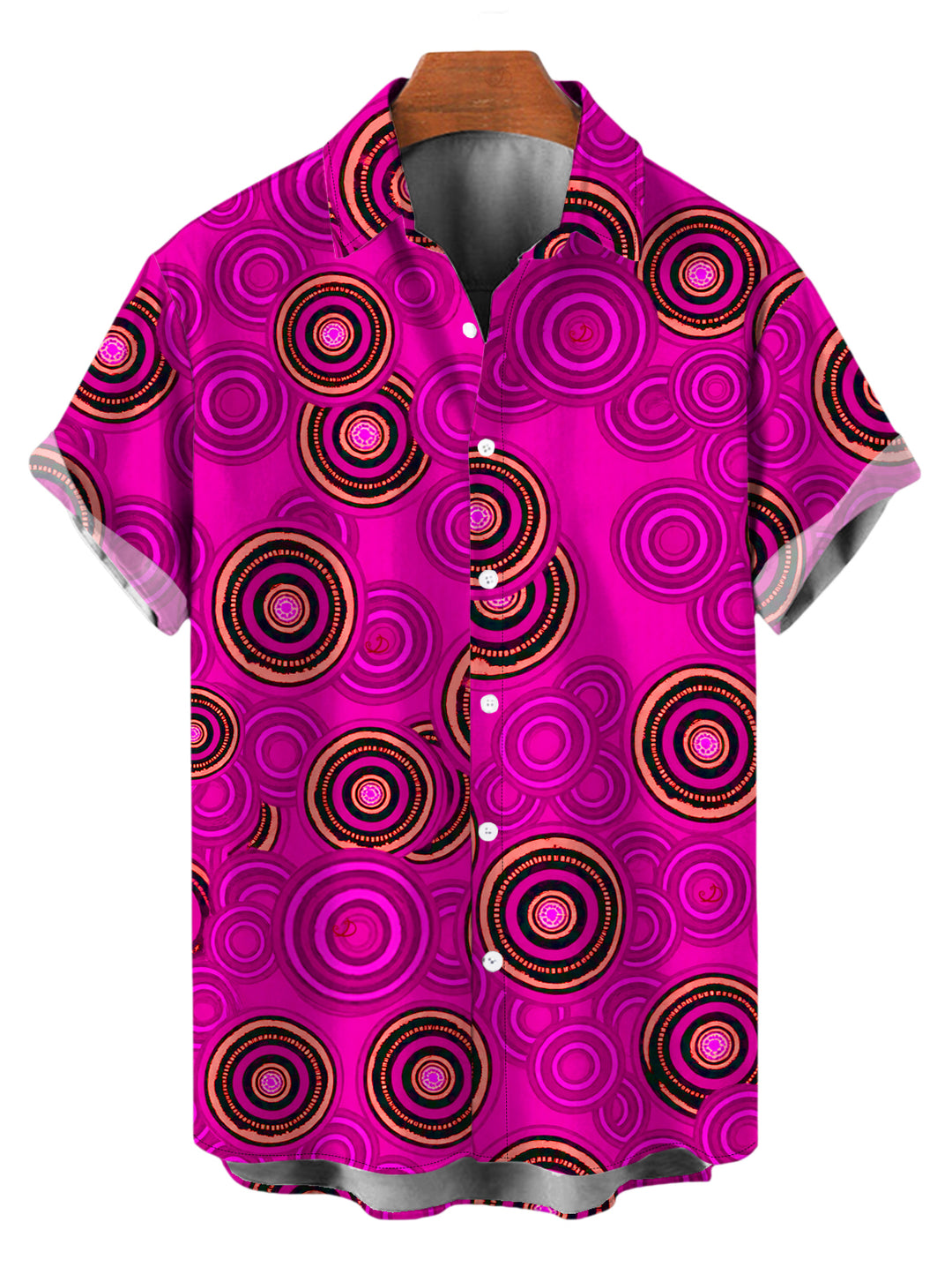 Men's Geometric Concentric Circle Print Button Up Vintage Shirt