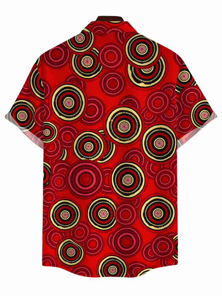 Men's Geometric Concentric Circle Print Button Up Vintage Shirt