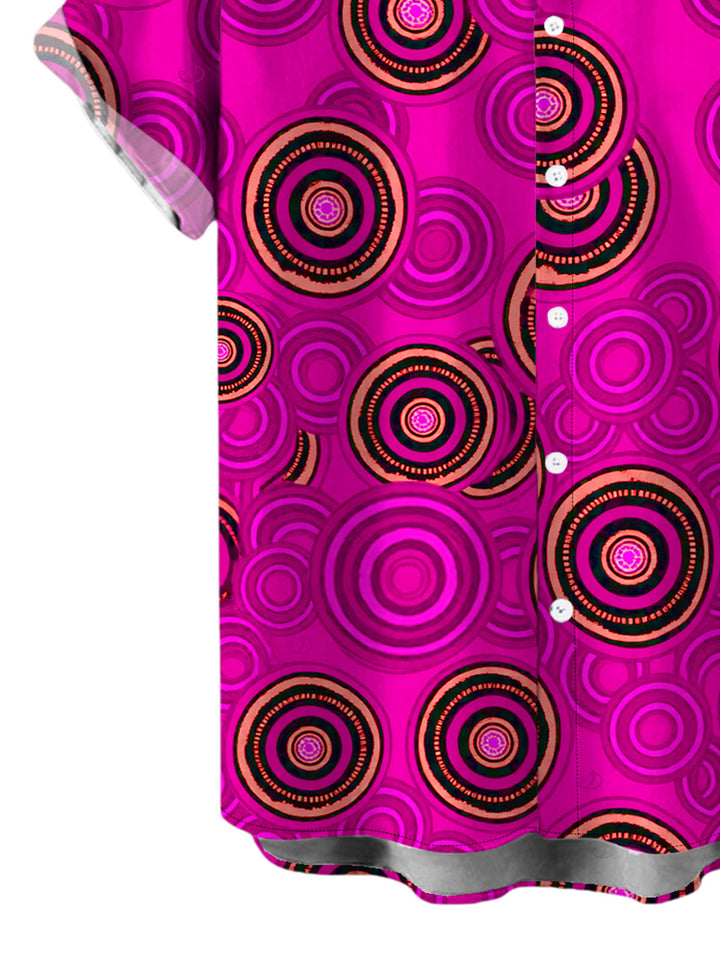 Men's Geometric Concentric Circle Print Button Up Vintage Shirt