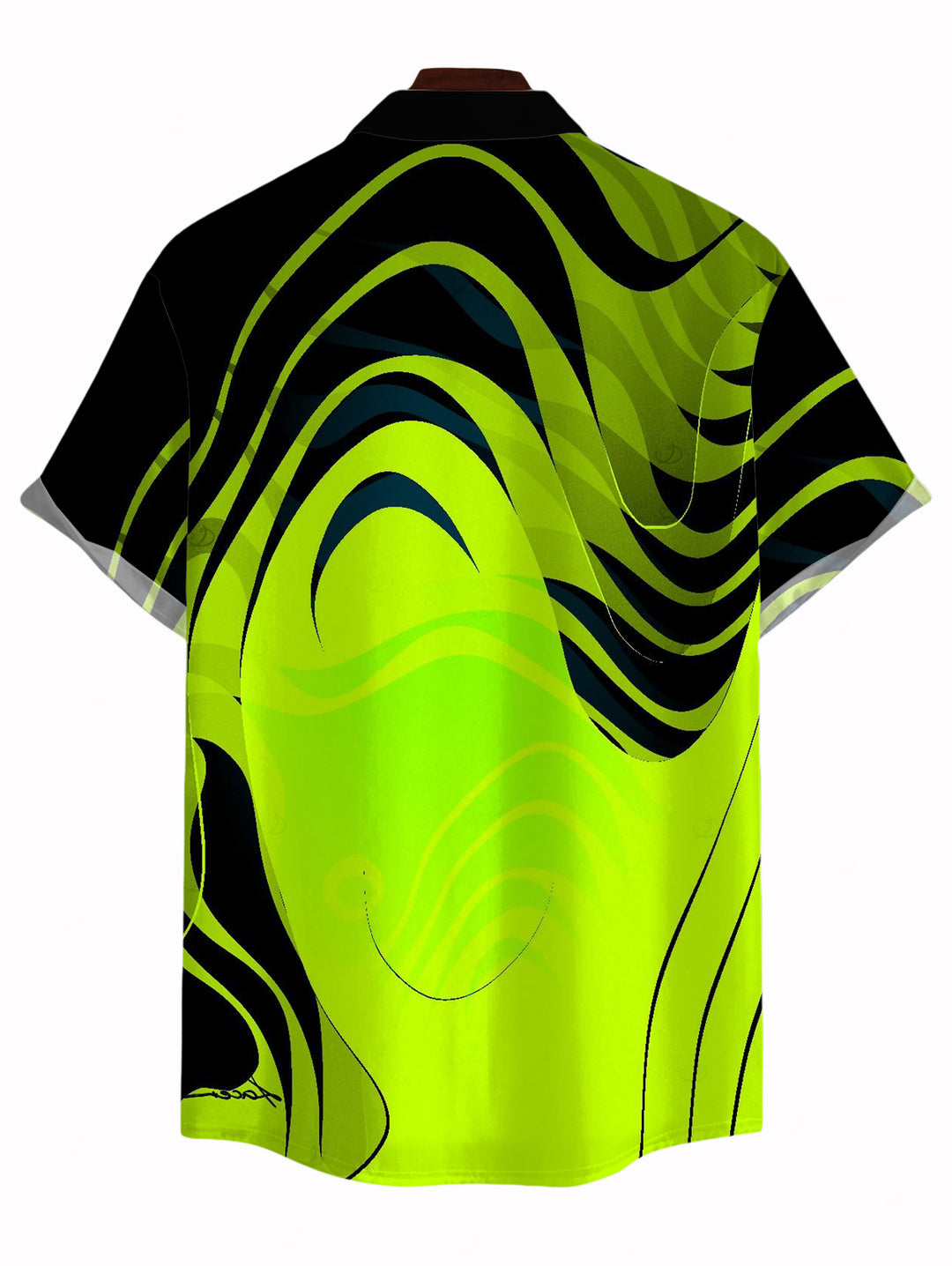 Men's Neon Contrast Color Liquid Flow Wave Print Button Up Vacation Shirt
