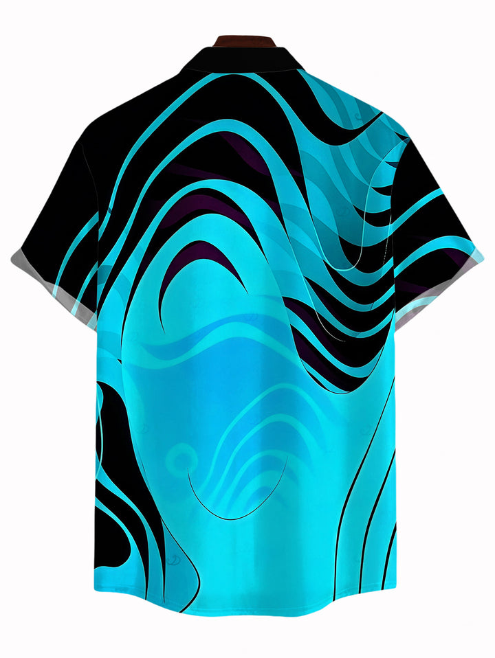 Men's Neon Contrast Color Liquid Flow Wave Print Button Up Vacation Shirt