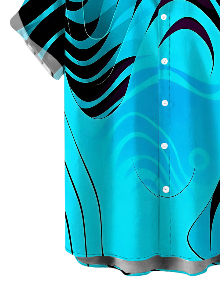 Men's Neon Contrast Color Liquid Flow Wave Print Button Up Vacation Shirt