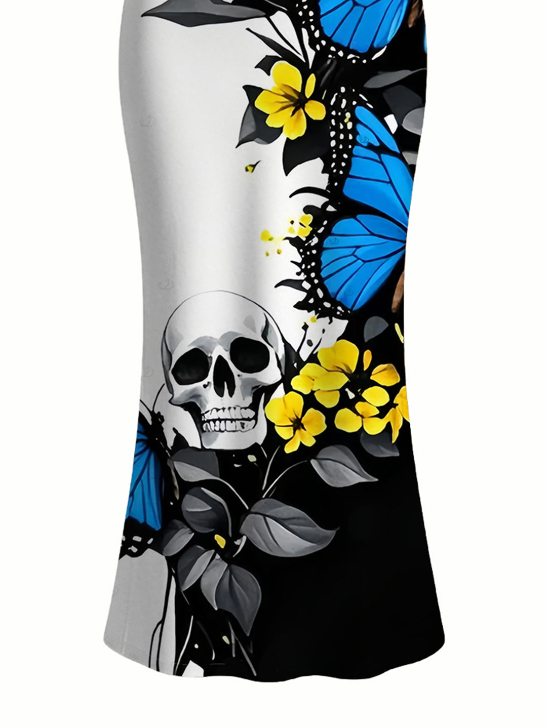Skulls Butterfly Pattern Spaghetti Strap Bodycon Maxi Vacation Gothic Dress