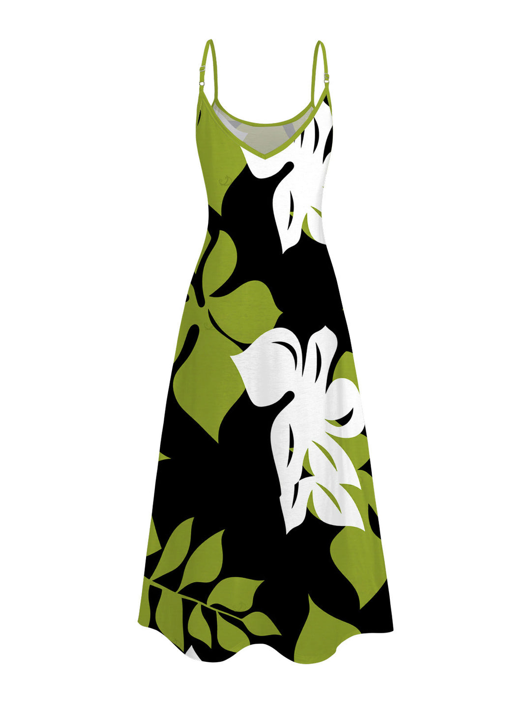 Bicolor Hibiscus Floral Print Pocket Spaghetti Strap Hawaiian Vacation Dress
