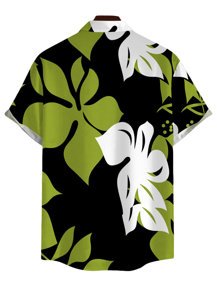 Men's Bicolor Hibiscus Floral Print Button Up Hawaiian Vacation Shirt