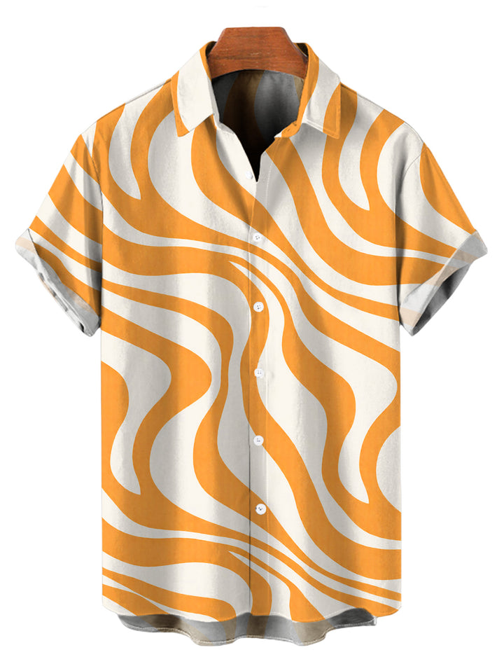 Men's Swirl Abstract Wave Print Button Up Casual Shirt