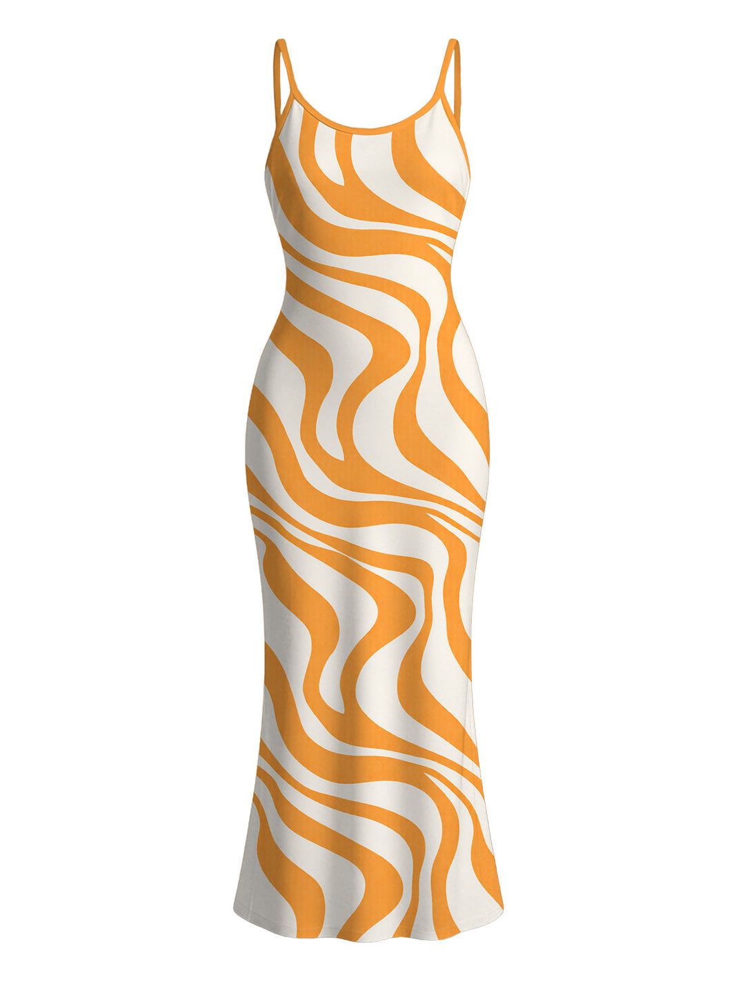 Swirl Abstract Wave Print Bodycon Mermaid Maxi Vacation Dress