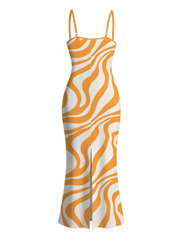 Swirl Abstract Wave Print Bodycon Mermaid Maxi Vacation Dress
