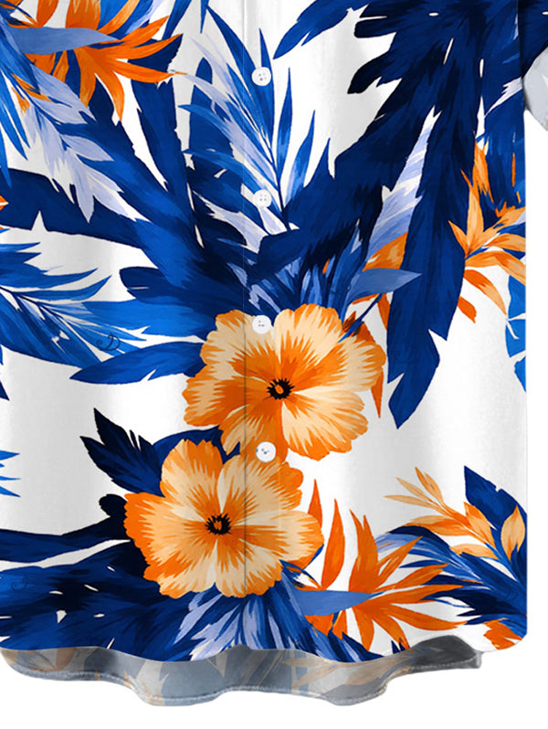 Men's Hibiscus Floral Tropical Leaf Print Button Up Hawaiian Vacation Shirt