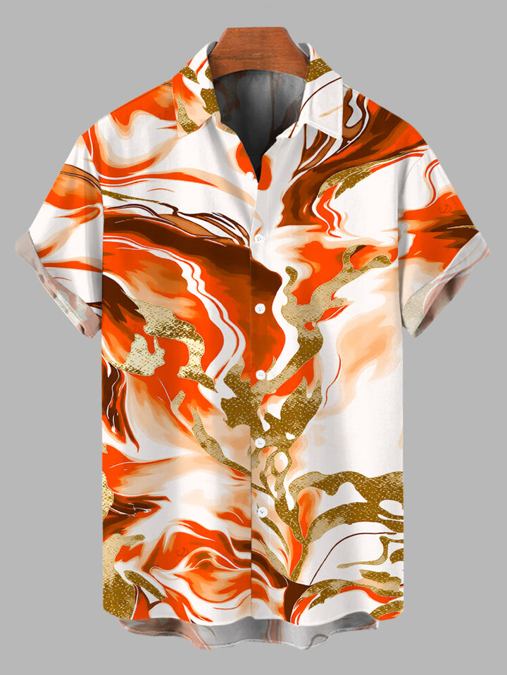 Men's Marble Fluid Swirl Tie Dye Print Button Up Vacation Shirt