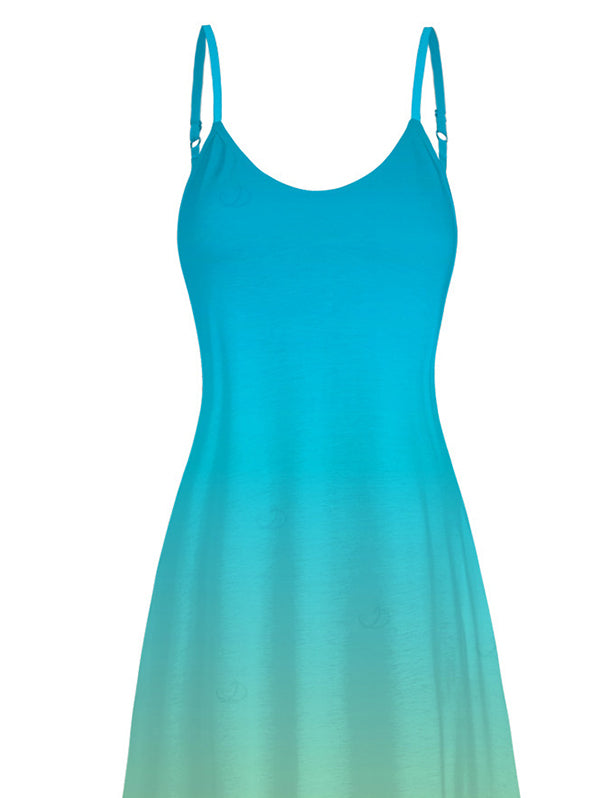 Ombre Print Pocket Spaghetti Strap Vacation Beach Dress