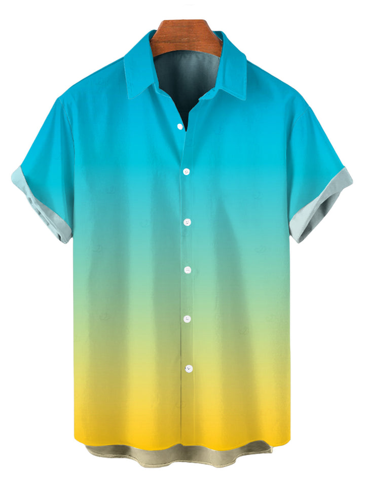 Men's Ombre Print Button Up Vacation Beach Shirt