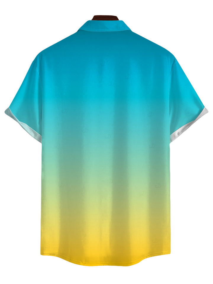 Men's Ombre Print Button Up Vacation Beach Shirt