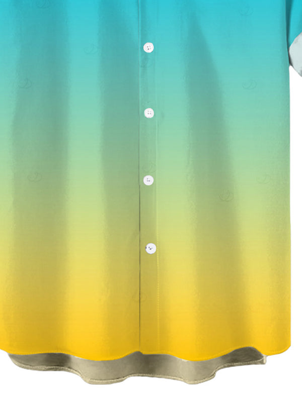 Men's Ombre Print Button Up Vacation Beach Shirt