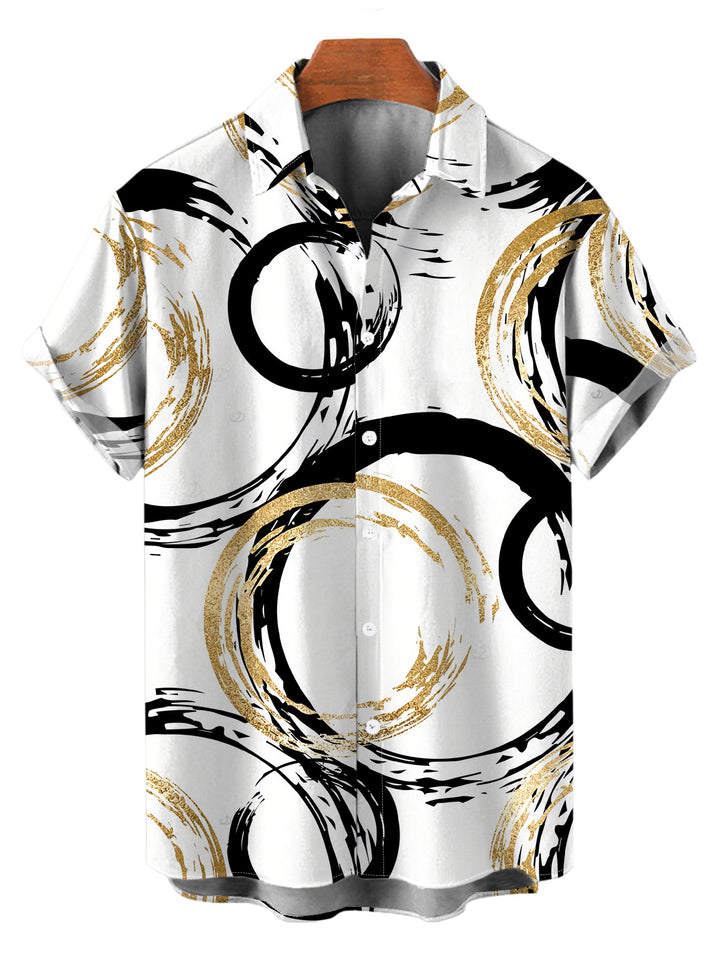 Men's Bicolor Concentric Circle Print Button Up Casual Shirt