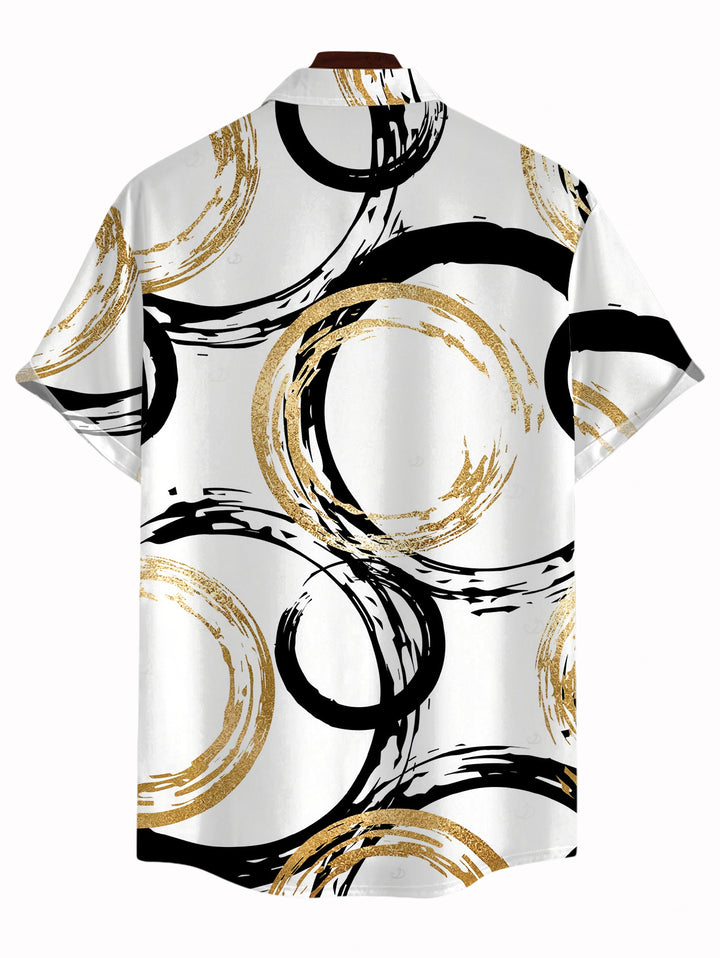 Men's Bicolor Concentric Circle Print Button Up Casual Shirt