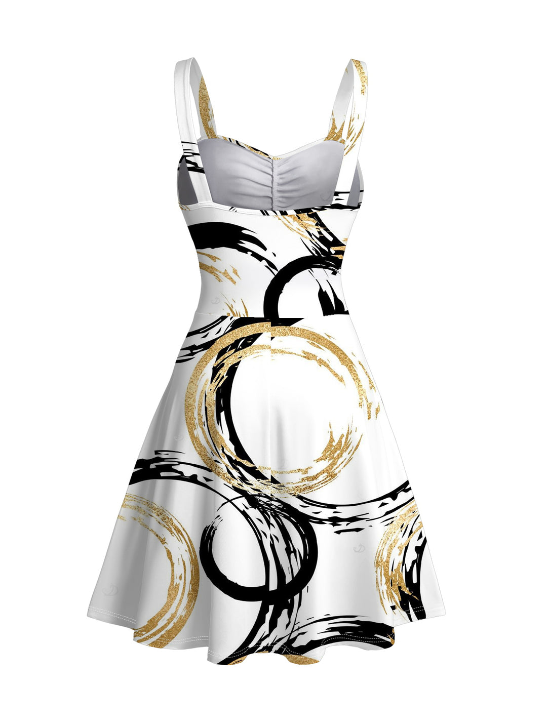 Bicolor Concentric Circle Print Ruched Bust Sweetheart Neck Mini Dress