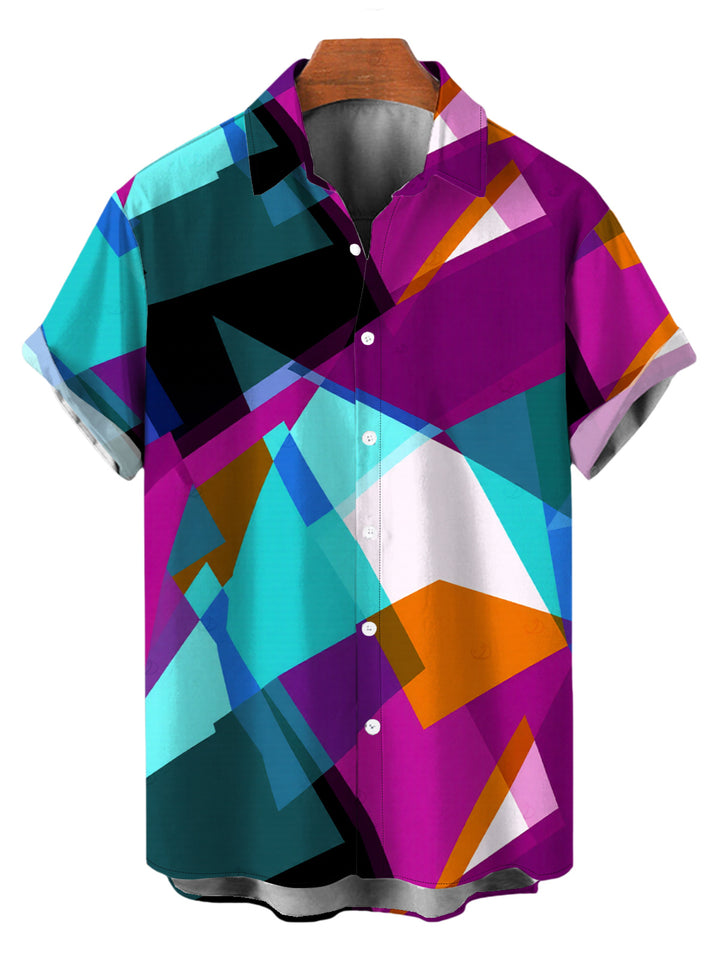 Men's Colorful Geometric Print Button Up Vacation Shirt