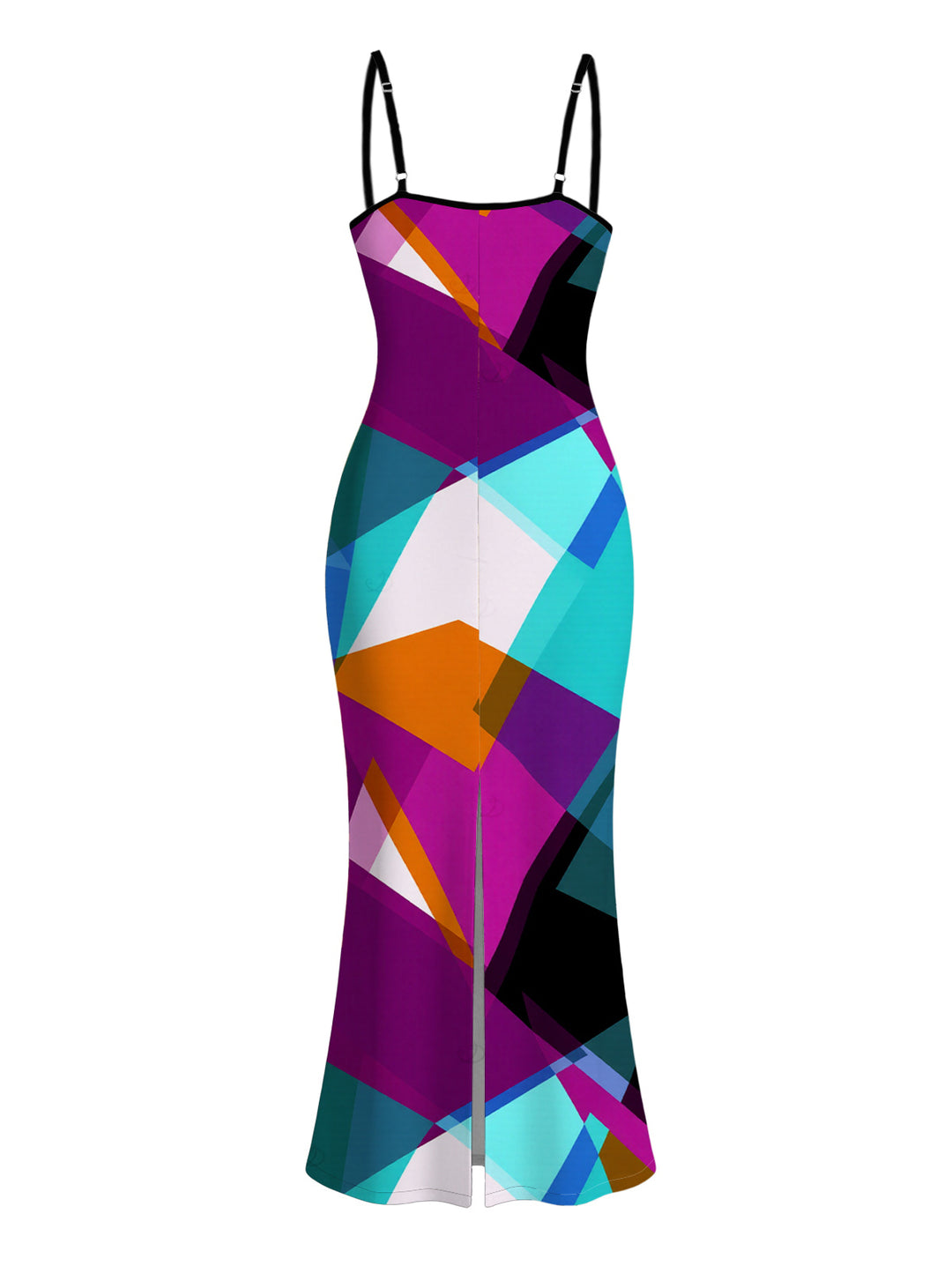 Colorful Geometric Print Spaghetti Strap Bodycon Maxi Vacation Dress