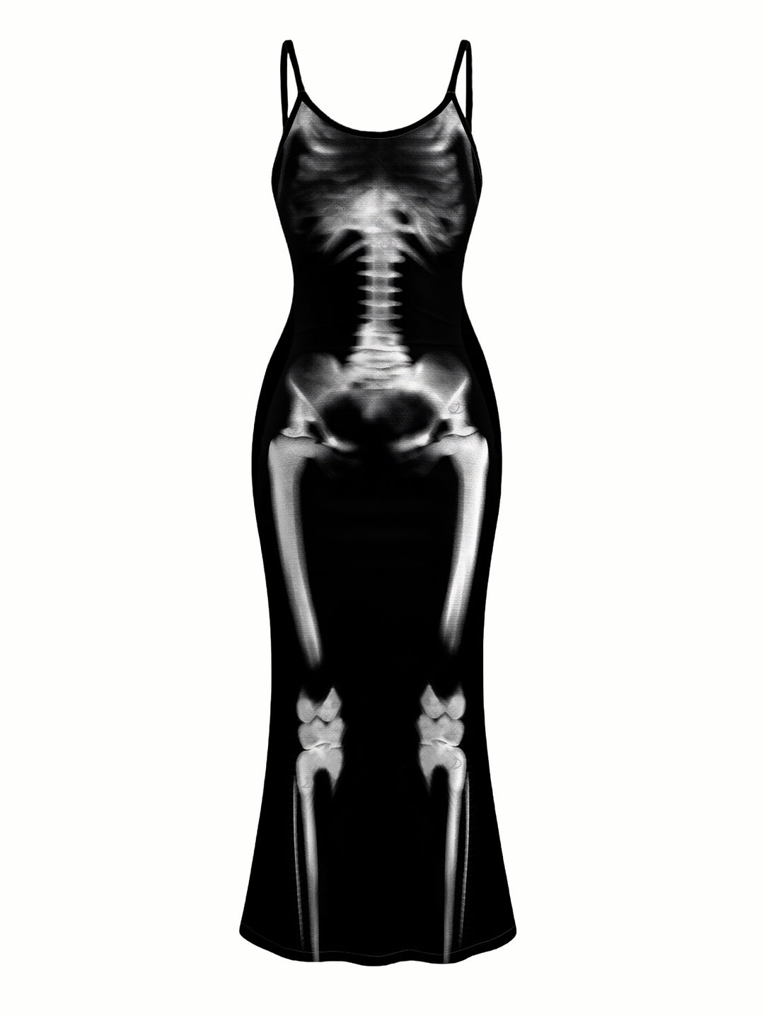 Skeleton Print Spaghetti Strap Bodycon Maxi Gothic Dress