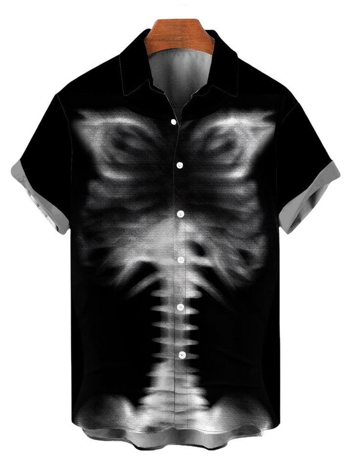 Men's Skeleton Print Button Up Gothic Shirt