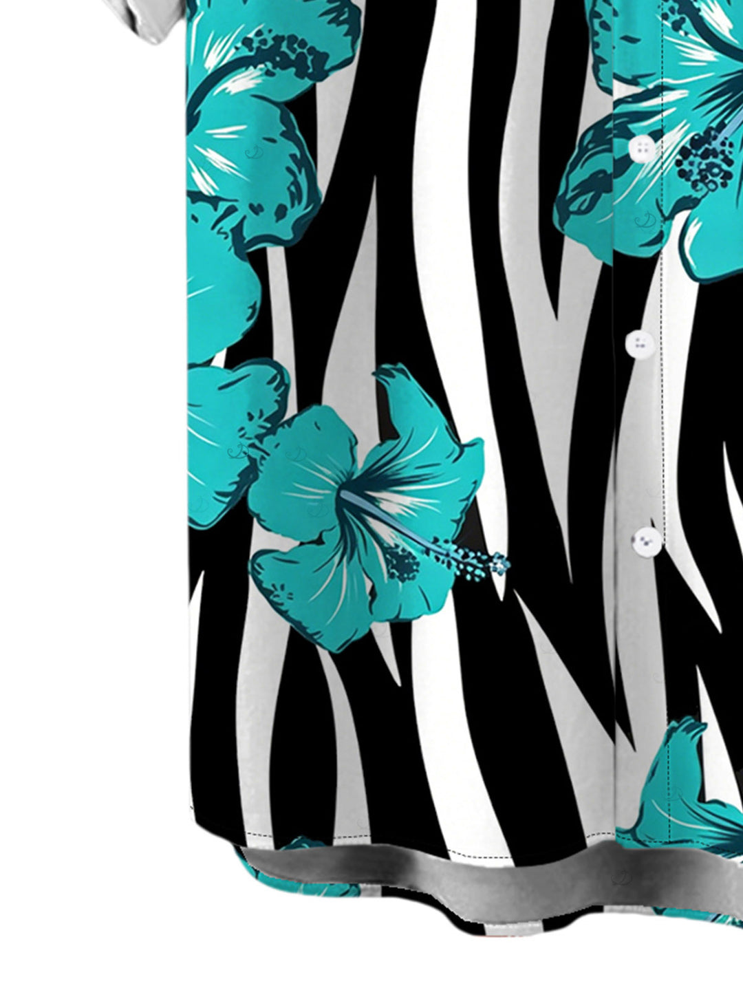 Men's Tropical Hibiscus Floral Zebra Print Button Up Hawaiian Vacation Shirt