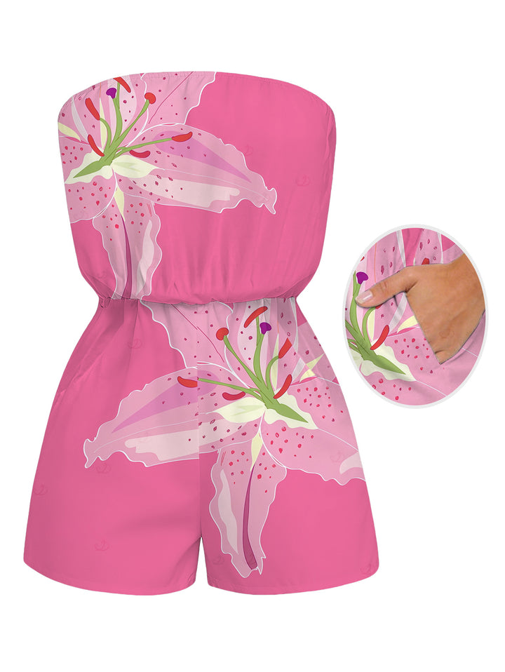 Lily Floral Print Pocket Off the Shoulder Vacation Romper