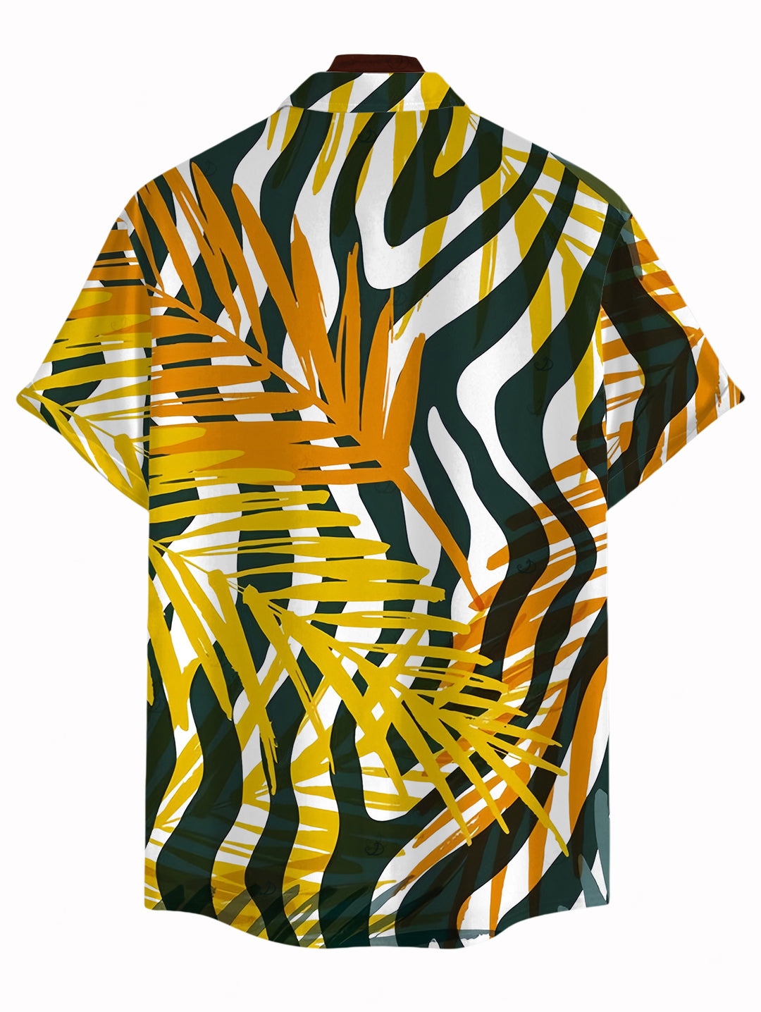 Men's Tropical Palm Leaf Zebra Print Button Up Hawaiian Vacation Shirt
