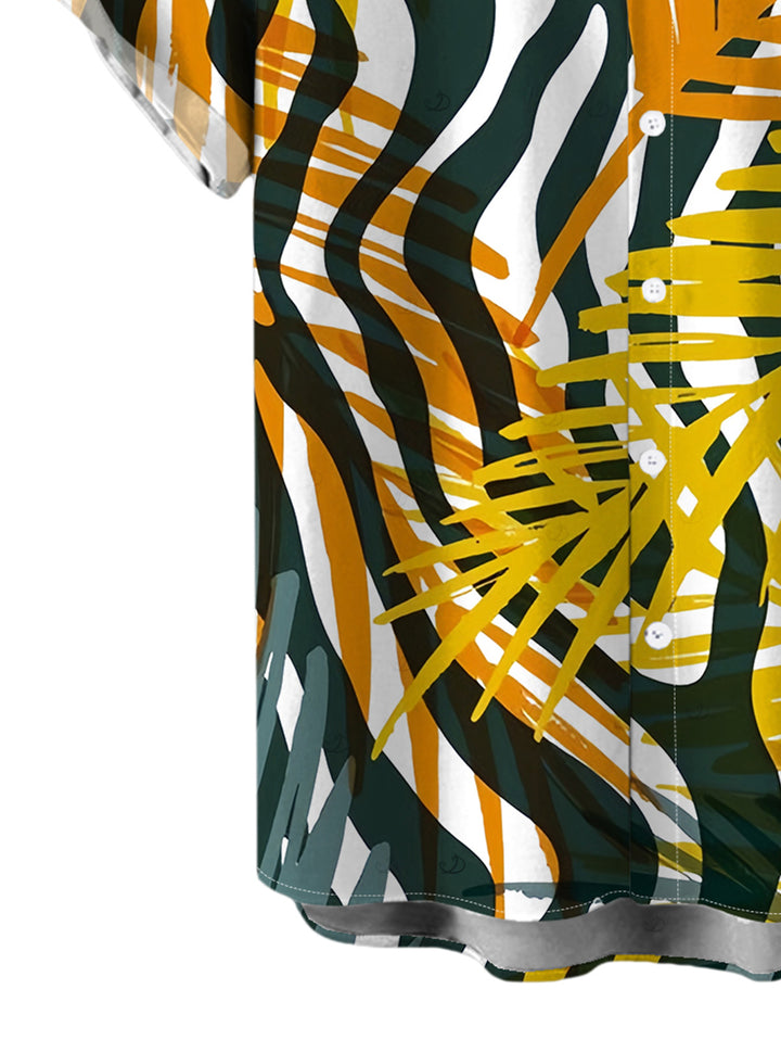 Men's Tropical Palm Leaf Zebra Print Button Up Hawaiian Vacation Shirt