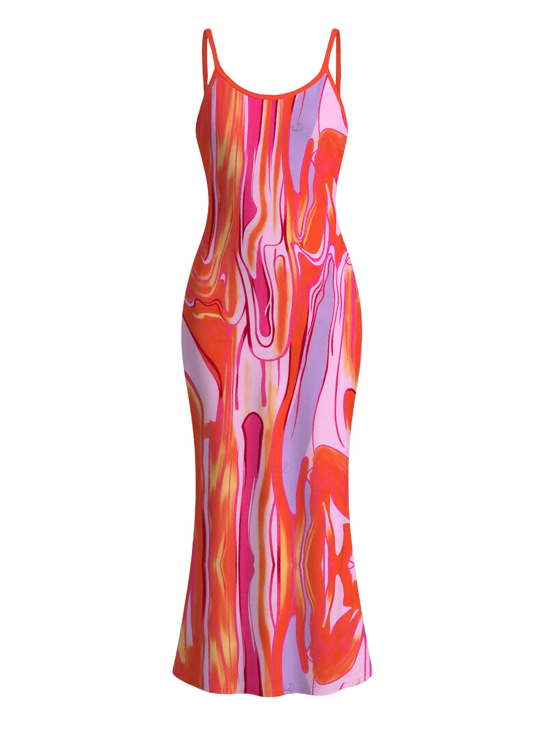 Gradient Fluid Texture Print Spaghetti Strap Maxi Bodycon Vacation Dress