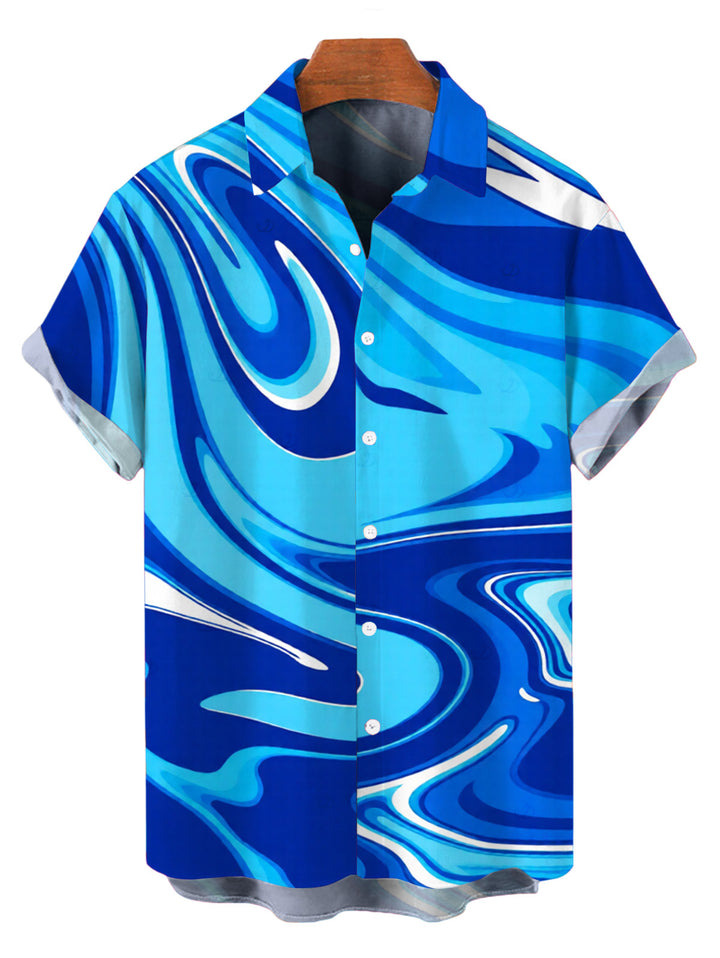 Men's Gradient Marbled Liquid Swirl Texture Pattern Button Up Vacation Shirt