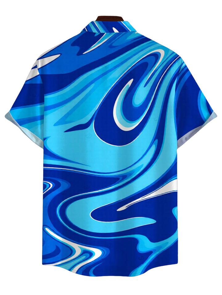 Men's Gradient Marbled Liquid Swirl Texture Pattern Button Up Vacation Shirt