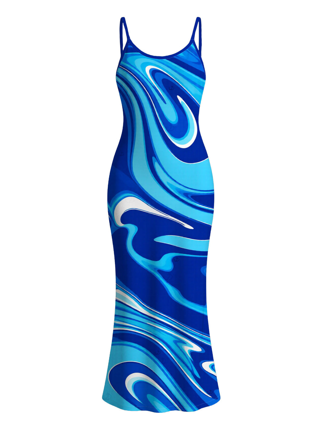 Gradient Marbled Liquid Swirl Texture Pattern Spaghetti Strap Maxi Bodycon Vacation Dress