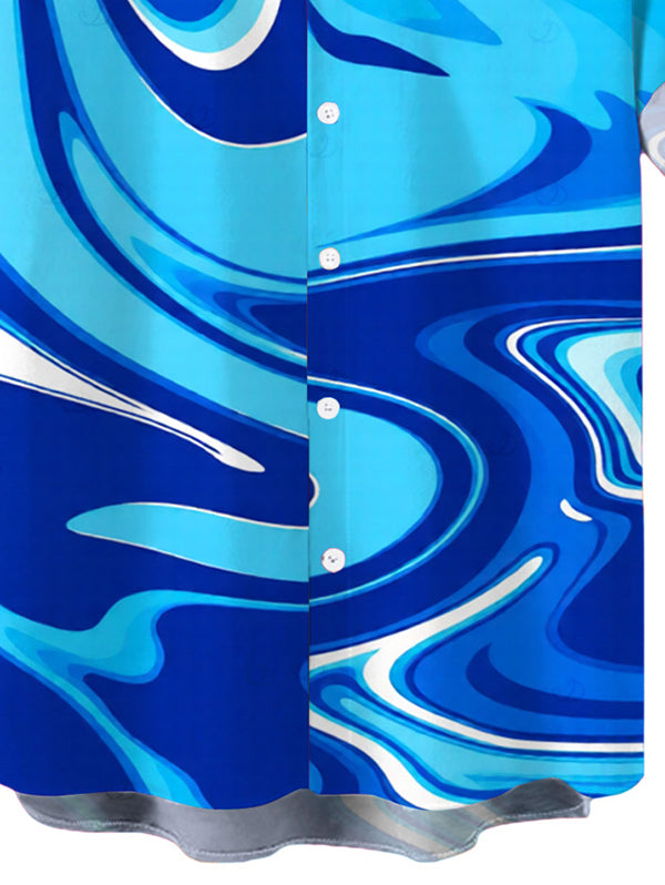 Men's Gradient Marbled Liquid Swirl Texture Pattern Button Up Vacation Shirt