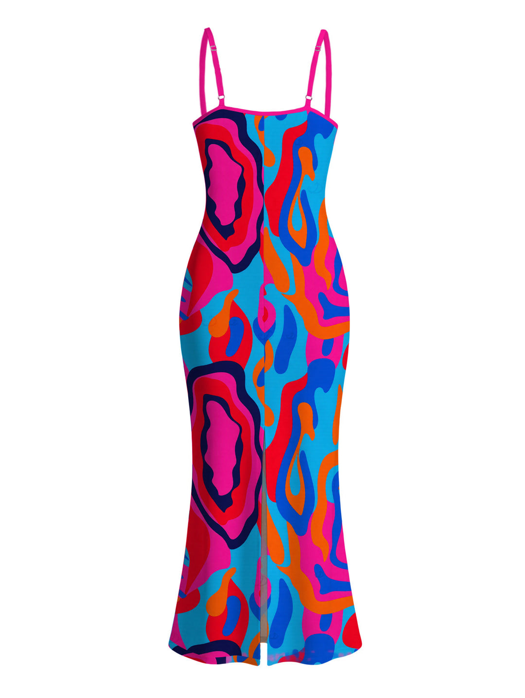 Colorful Abstract Swirl Print Spaghetti Strap Maxi Bodycon Vacation Dress