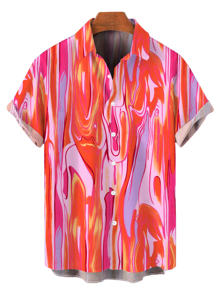 Men's Gradient Fluid Texture Print Button Up Vacation Shirt