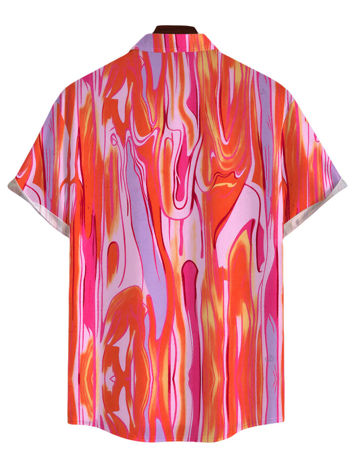 Men's Gradient Fluid Texture Print Button Up Vacation Shirt