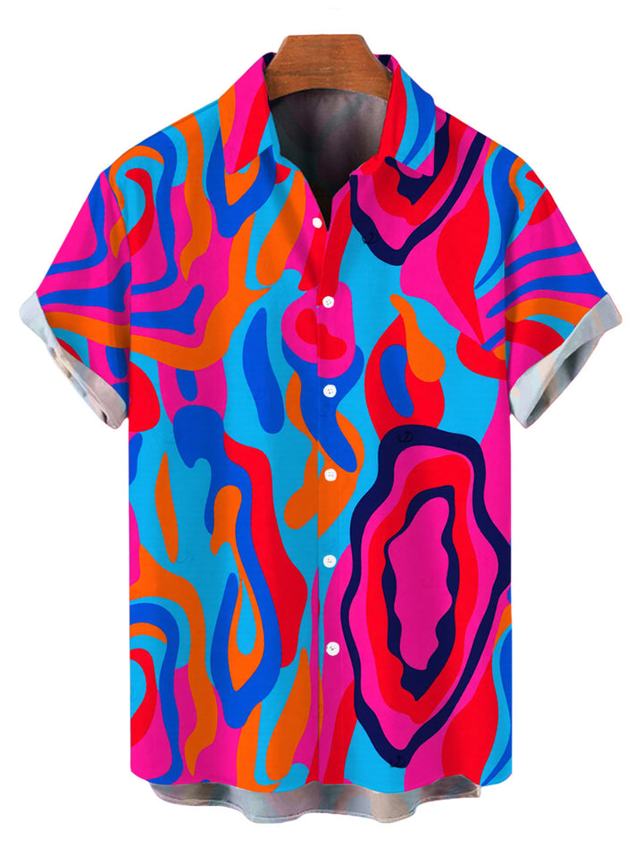 Men's Colorful Abstract Swirl Print Button Up Vacation Shirt