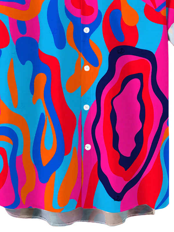 Men's Colorful Abstract Swirl Print Button Up Vacation Shirt