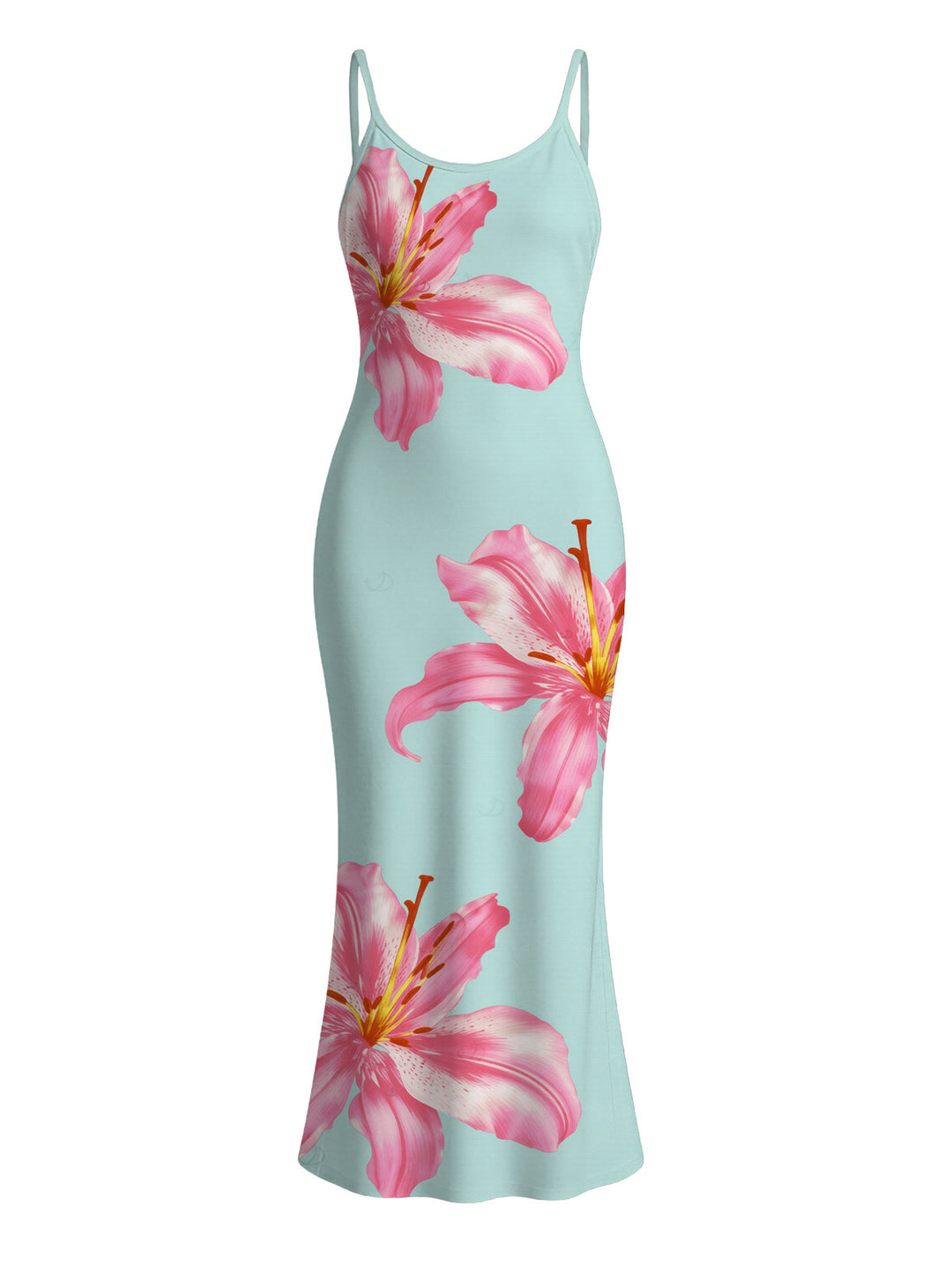 Lily Floral Pattern Spaghetti Strap Maxi Bodycon Vacation Dress