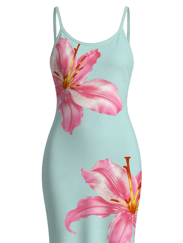 Lily Floral Pattern Spaghetti Strap Maxi Bodycon Vacation Dress