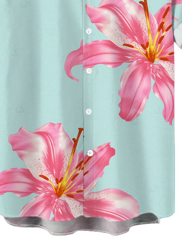 Men's Lily Floral Pattern Button Up Vacation Shirt