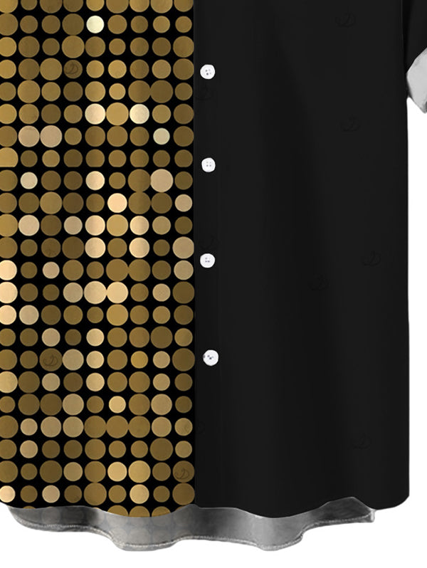 Men's Metallic Gold Geometric Dots Print Button Up Vacation Hawaiian Shirt