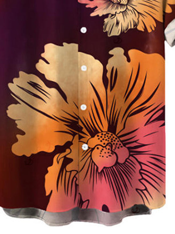 Men's Ombre Hibiscus Floral Print Button Up Vacation Shirt