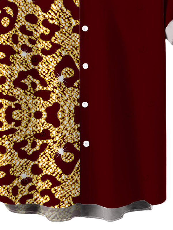 Men's Colorblock Sequined Leopard Print Button Up Vacation Shirt