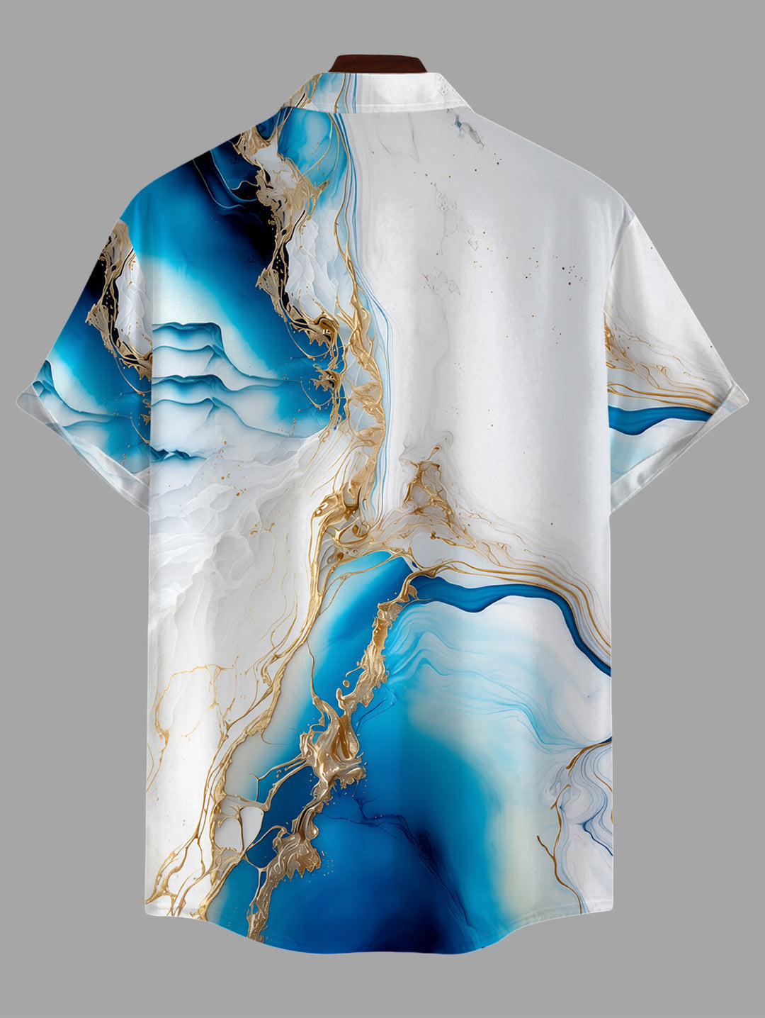 Men's Metallic Gold Marble Fluid Print Button Up Hawaiian Vacation Shirt