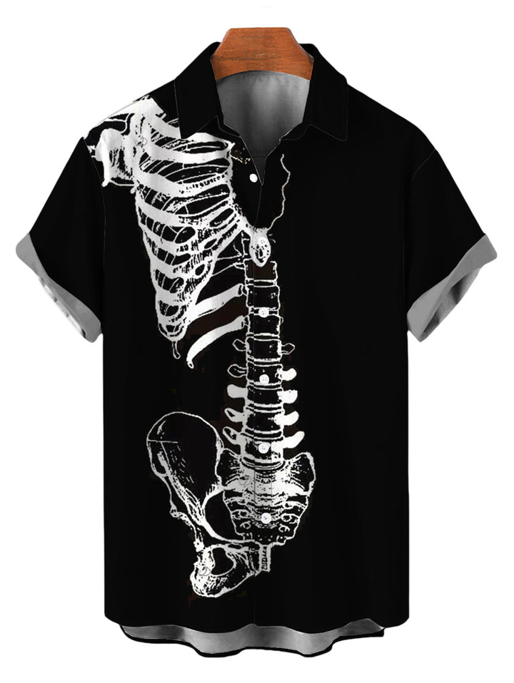 Men's Skeleton Bond Print Button Up Gothic Shirt