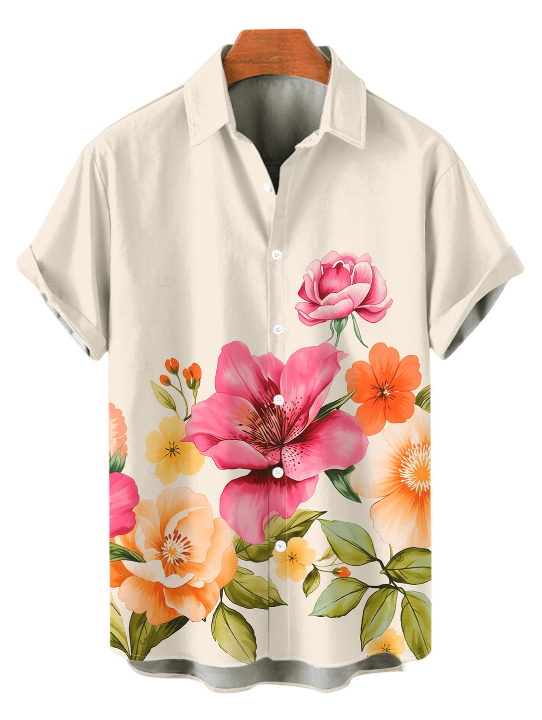 Men's Colored Floral Leaf Print Button Up Vacation Shirt