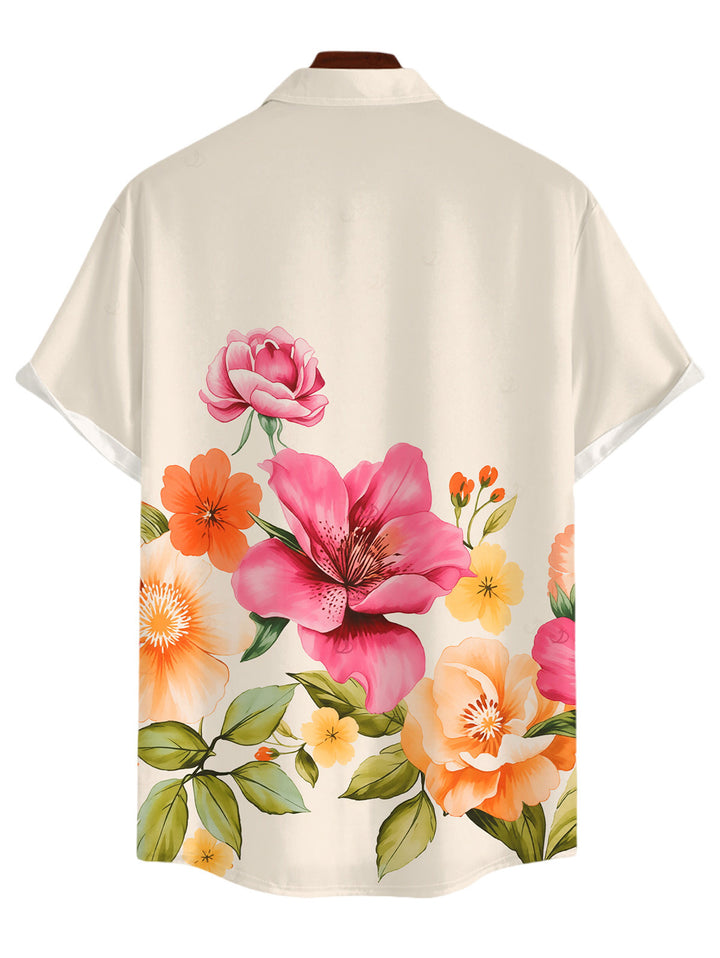 Men's Colored Floral Leaf Print Button Up Vacation Shirt